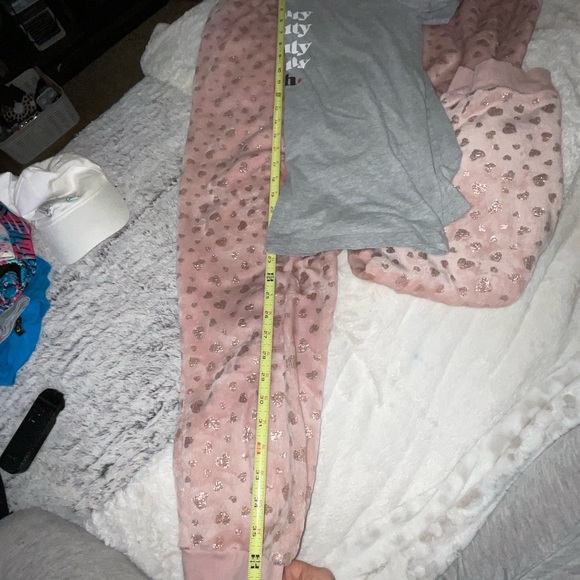 pink gold heart plush PJs sweats*Bobbi Brown cosmetics beauty truth gray Tee 2pc - Picture 10 of 10
